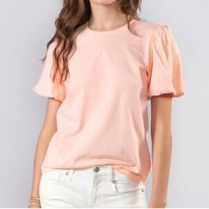 A.L.C. Poole Puff Sleeve Top Tee Shirt Cotton Peach Orange size XS